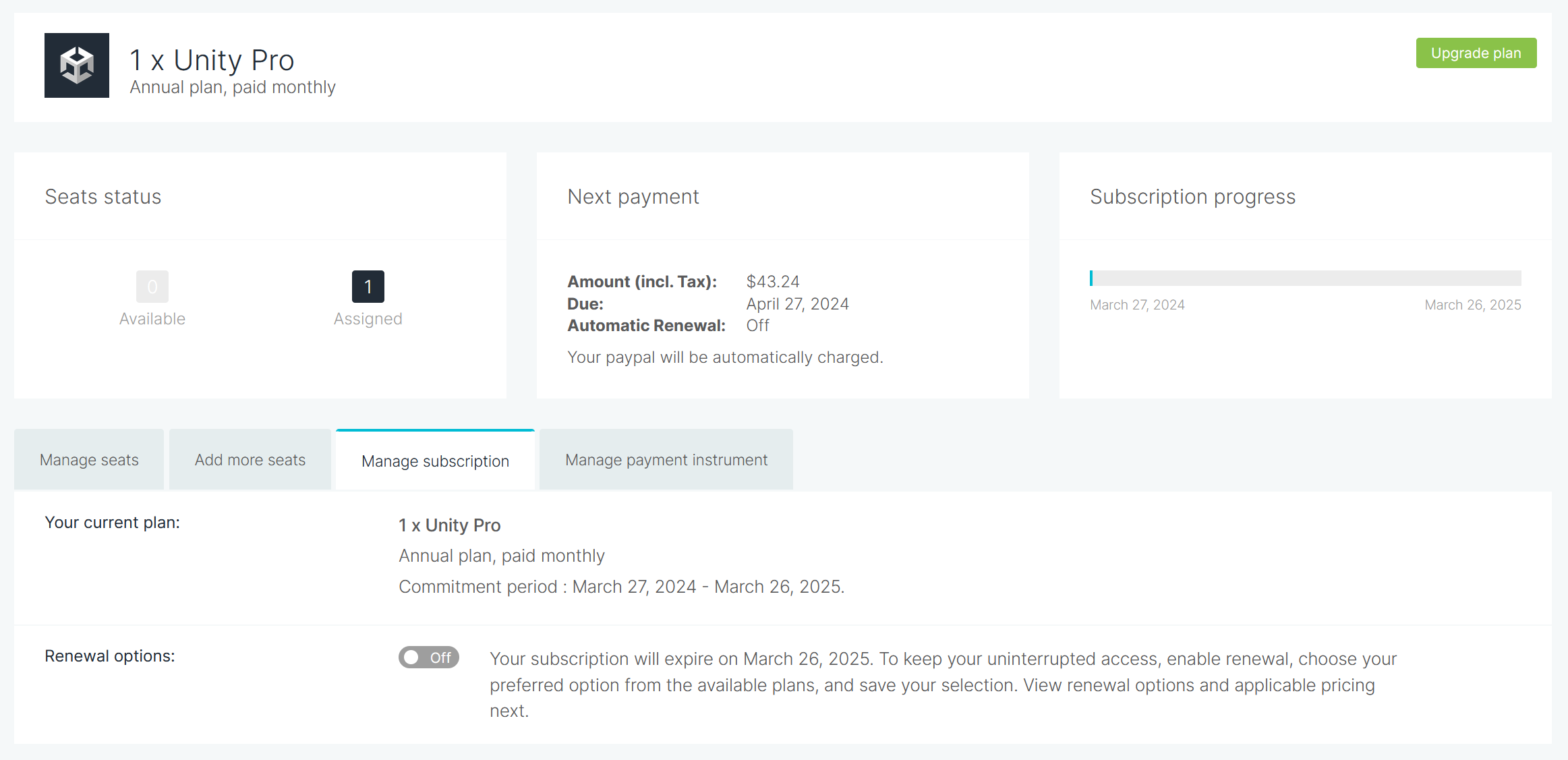 Unity Pro Subscription