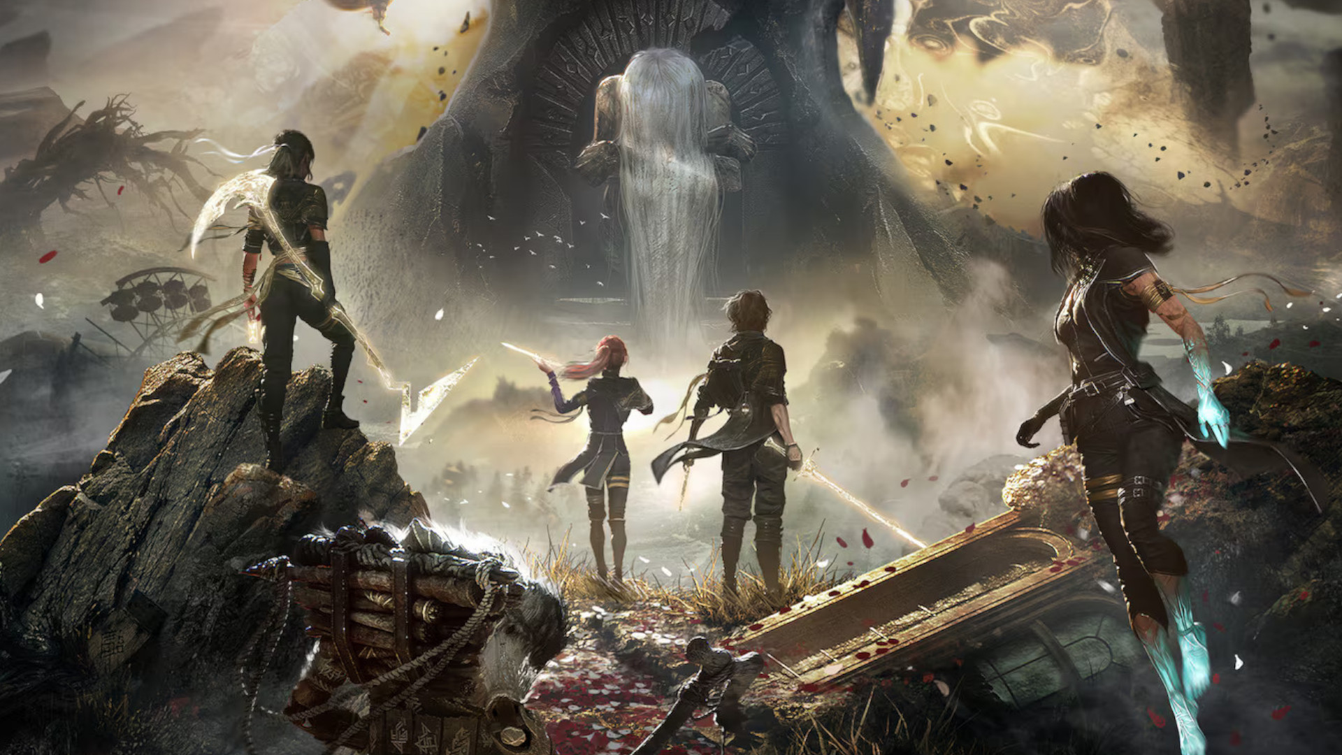 Futuristic on-chain RPG world built with MUD and Dojo, depicting persistent player progression on blockchain with cyberpunk game elements and decentralized persistent worlds