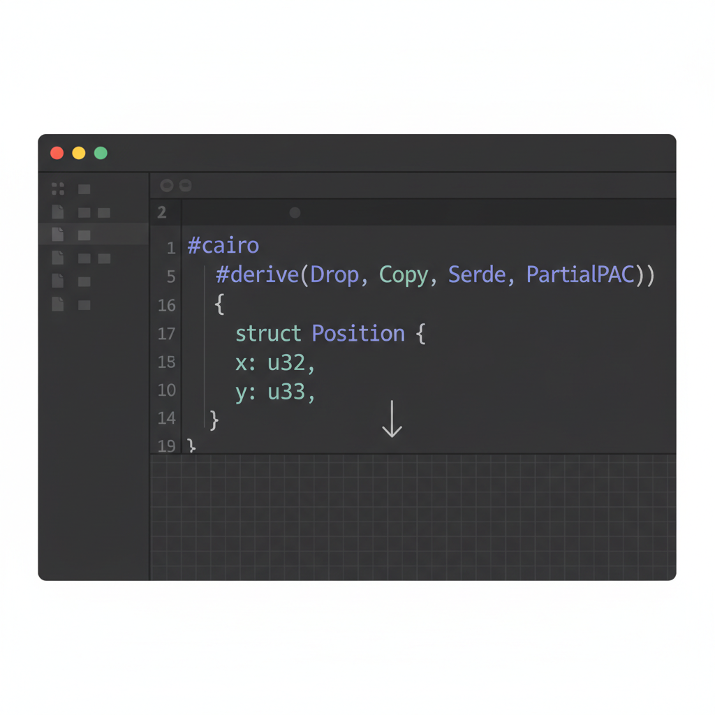 clean cairo code snippet defining Position model struct in Dojo, dark theme editor, syntax highlighted